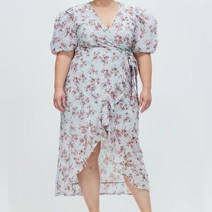 Missguided Light Blue Floral Wrap Dress